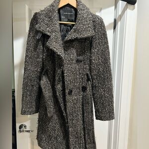 Women’s Black and Brown Tweed Coat Jacket by Zara size S